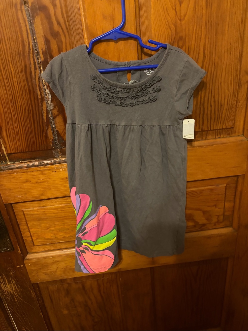 Carter's Gray Short-Sleeve Dress with Bright Floral Accent